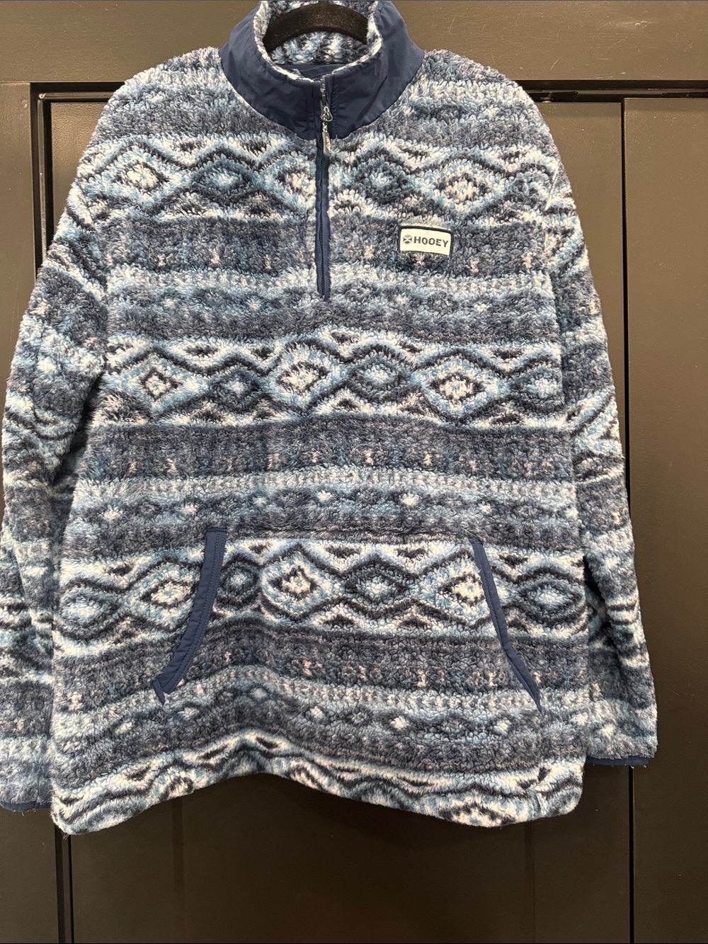Hooey Men's Blue Patterned Sherpa Quarter-Zip Pullover